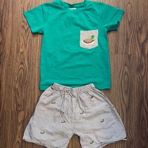 Green T-Shirt and Checkered Shorts Set